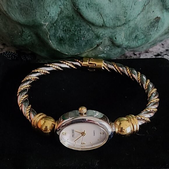 Vintage Pedre Ladies Watch-White/Yellow Gold-Plated-Twisted Style Bracelet Band - Picture 2 of 9